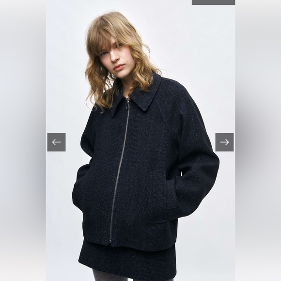 Zara Zippered Wool Blend Jacket ZW collection gray black herringbone 2143/866 XS - Picture 6 of 15